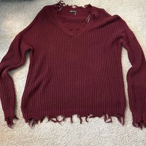 Glitzy girl distressed sweater burgundy 3xl